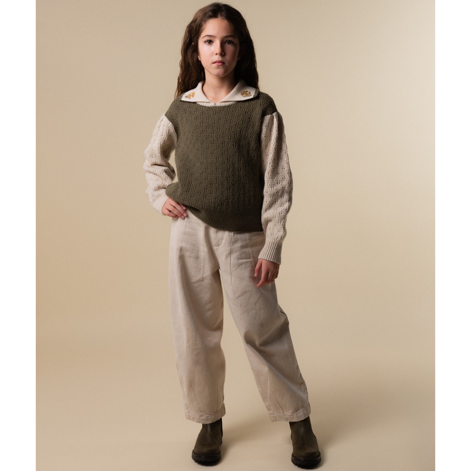 Green & Ivory Embroidered Vest Sweater