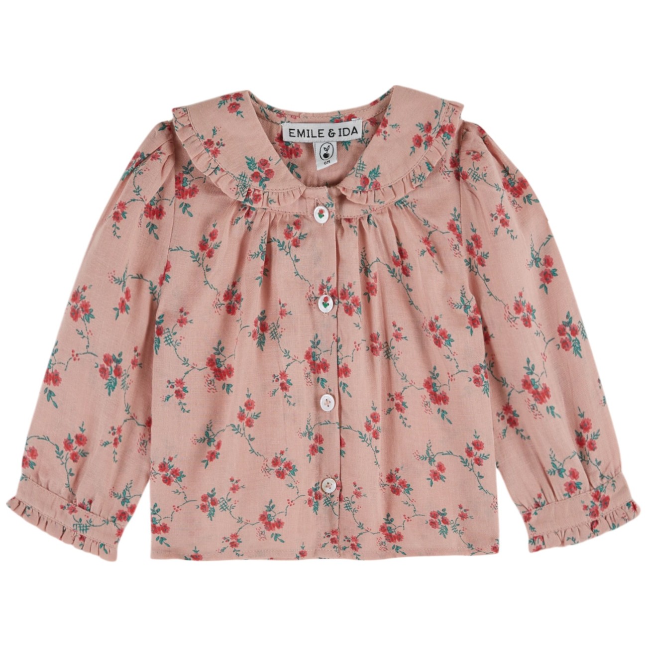 Pink Blouse With Flowers & Bow Collar