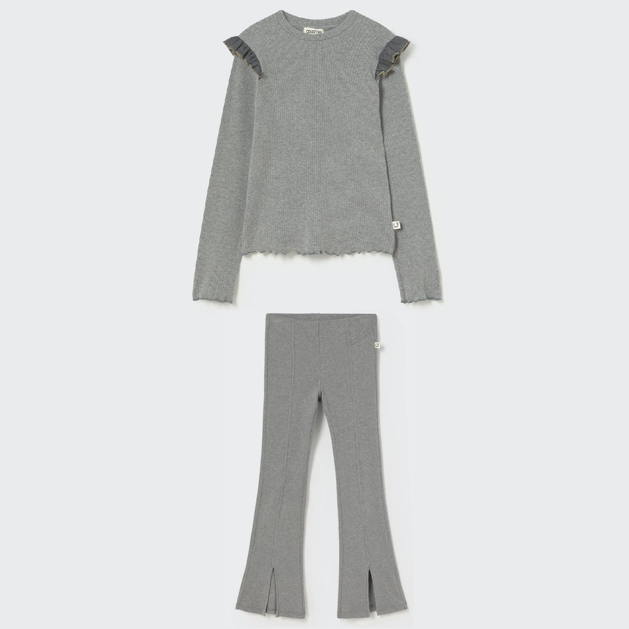 Soft Cotton Rib Sweater & Leggings Grey Melange