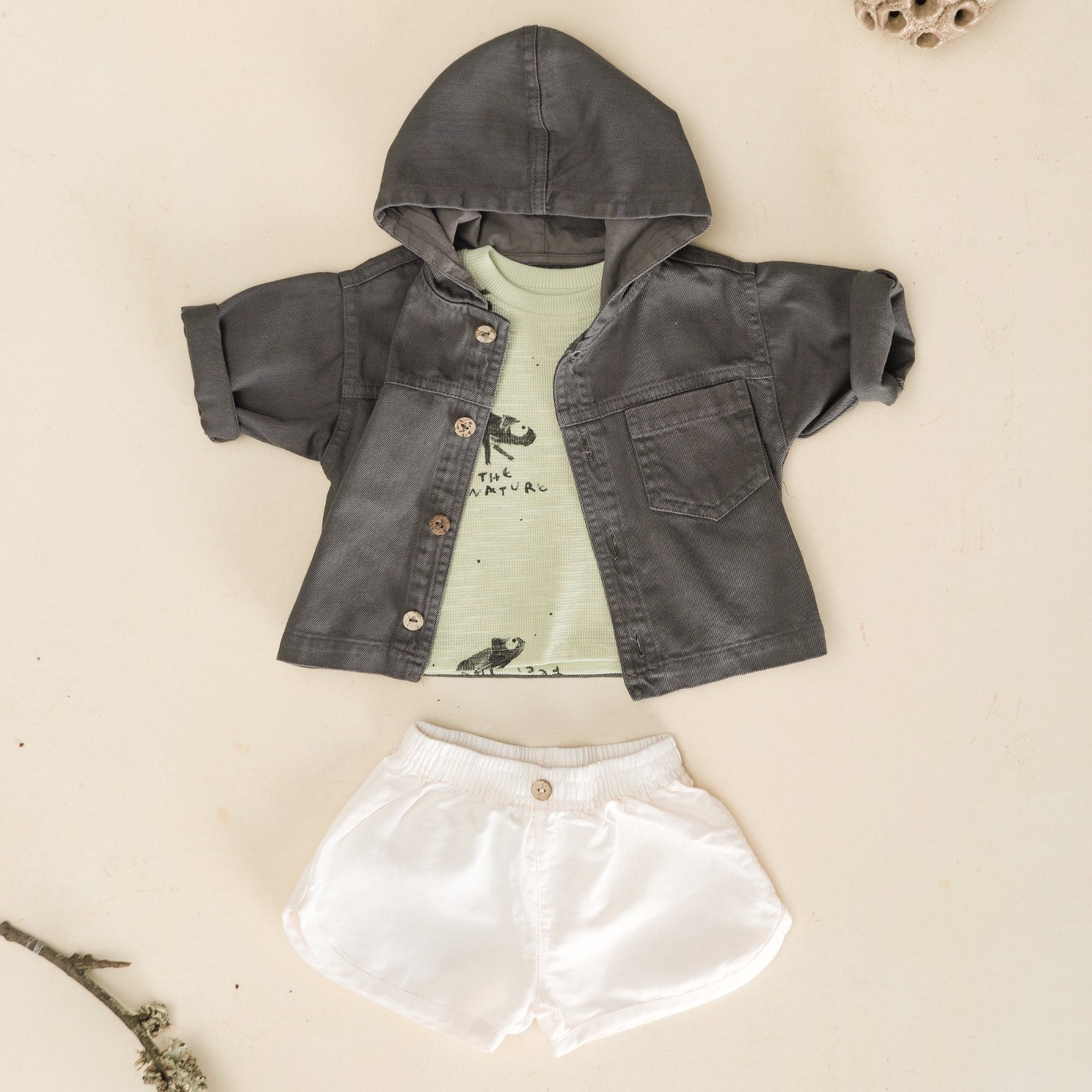 3 Piece Baby Set | Tshirt + Shorts + Twill Jacket