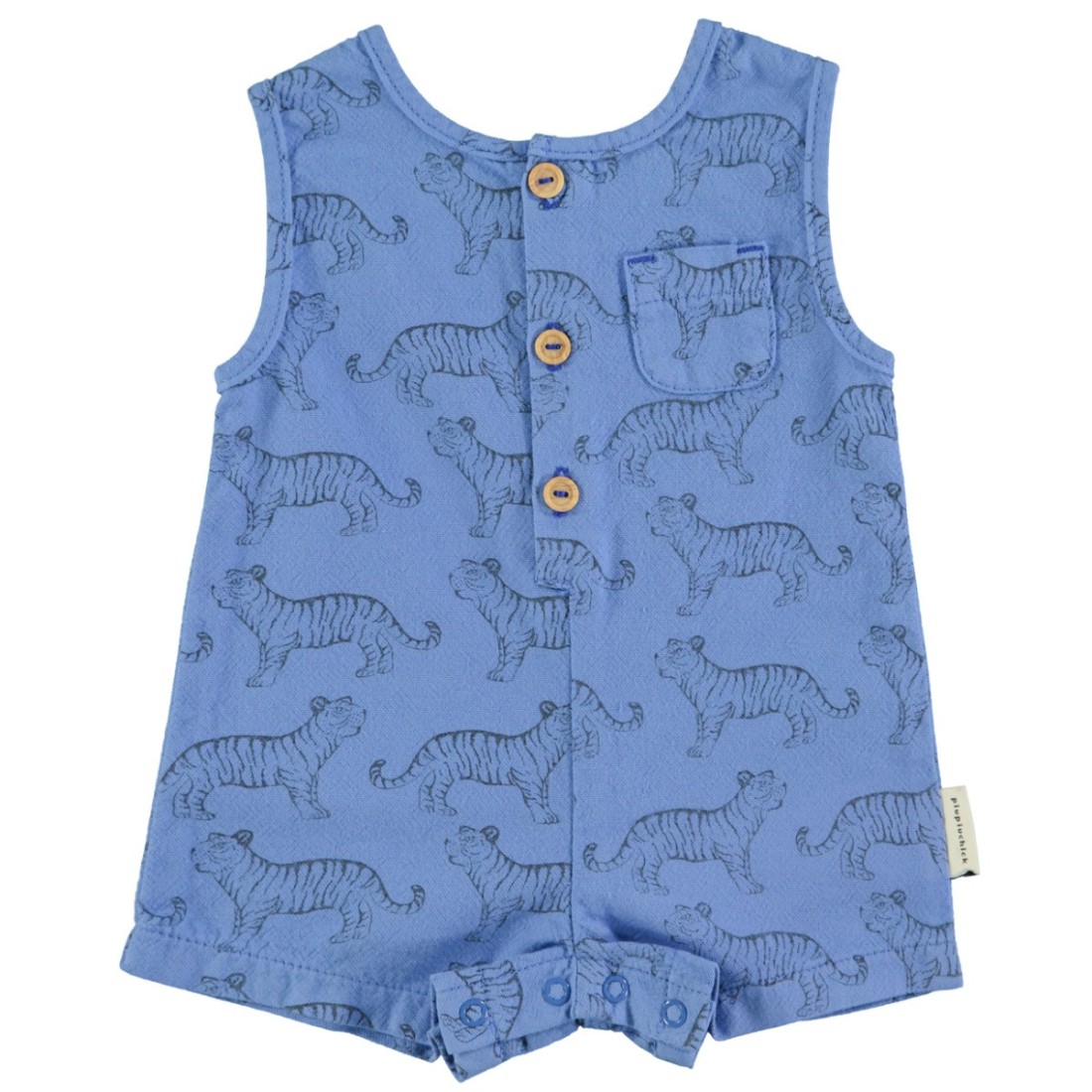 Baby Short Jumpsuit | Blue W/ Black Tigers