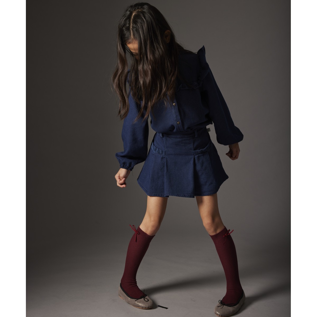 Dobby Denim Blouse & Dobby Denim Skirt