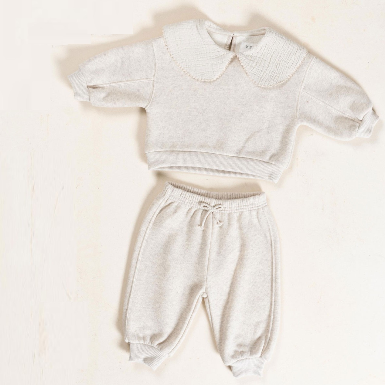 Baby Sweatshirt W/ Collar & Fleece Trousers Ecru