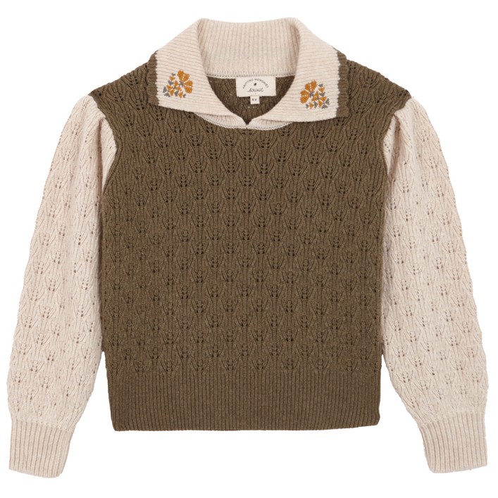 Green & Ivory Embroidered Vest Sweater