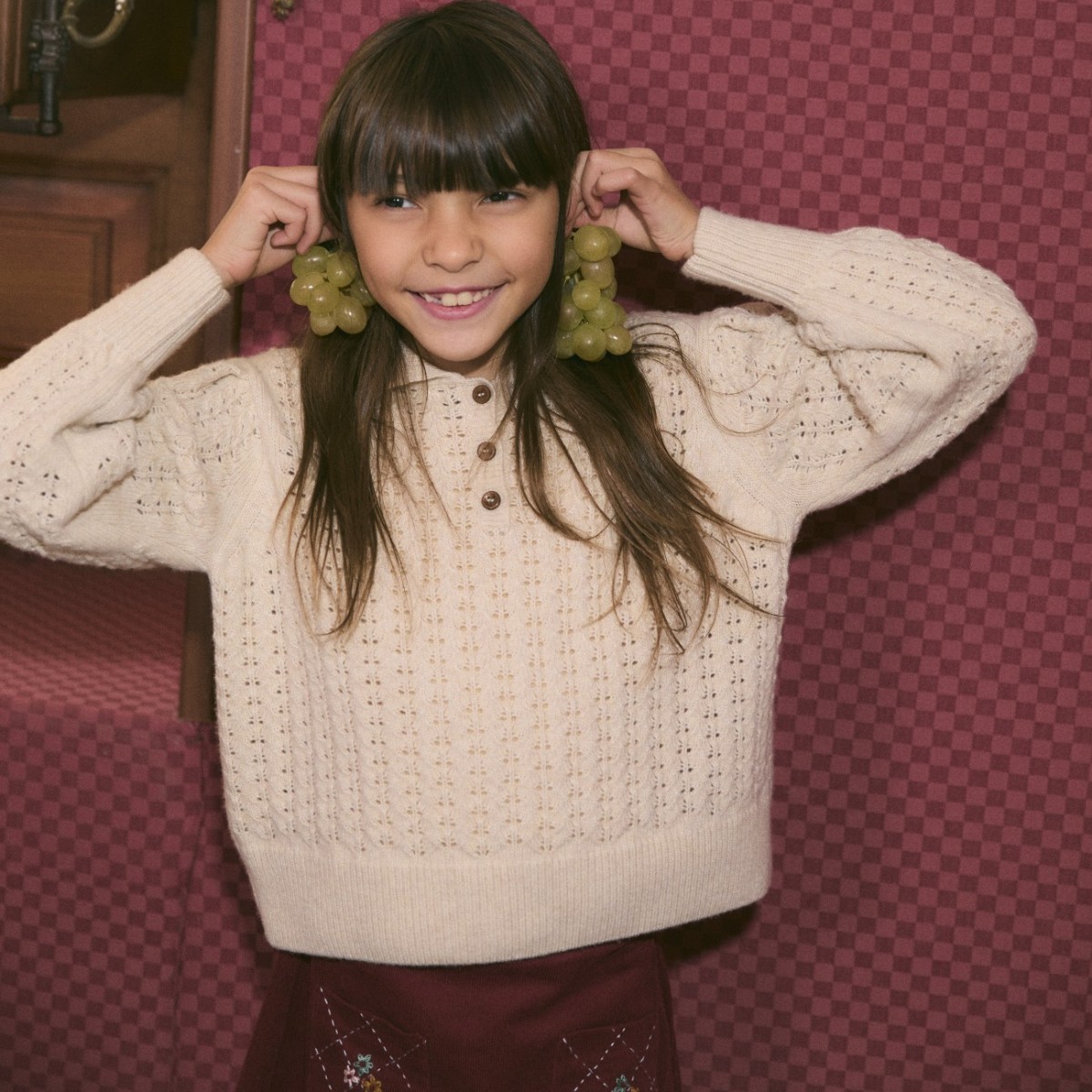 Burgundy Corduroy Embroidered Skirt