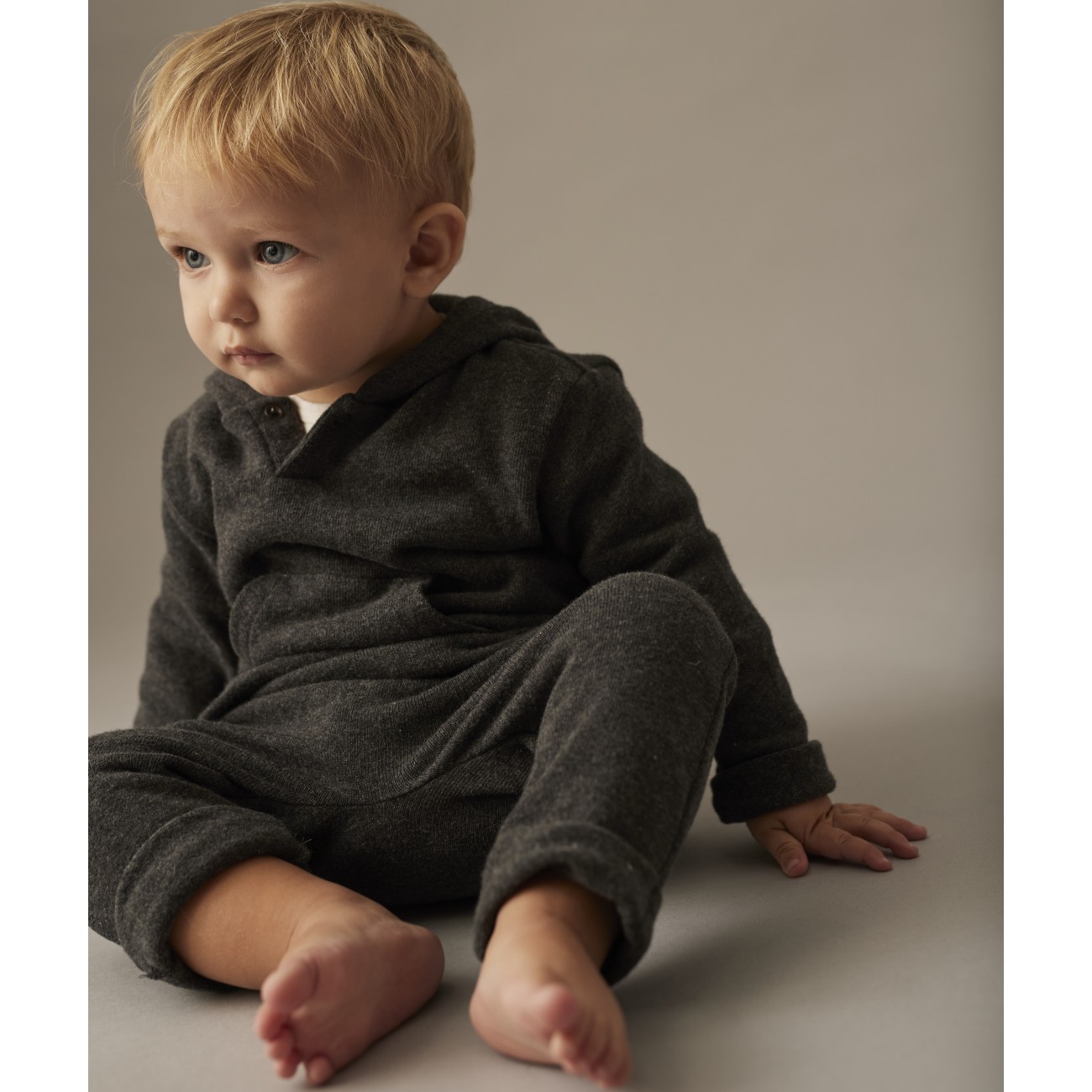 Grey Soft Brushed Knit Hooded Sweater & Pants