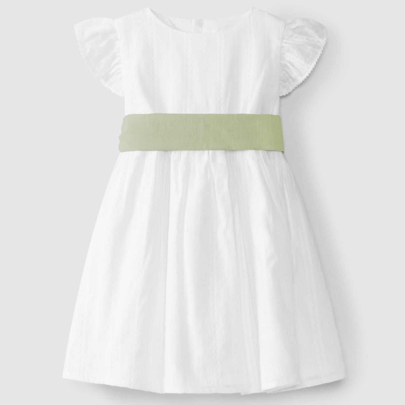 Embroidered Fabric Dress W/ Sash