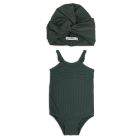 Muted Emerald Swimsuit & UV Bonnet Set