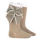 2406/2 Rib Knee Socks W/ Festoon Stich Bow | Nougat 316
