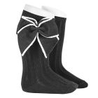 2406/2 Rib Knee Socks W/ Festoon Stich Bow | Black 900