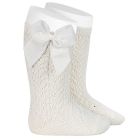 Openwork Bow Knee High Socks | Cream (202)