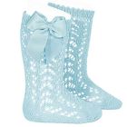 Openwork Bow High Socks | Aquamarine (725)