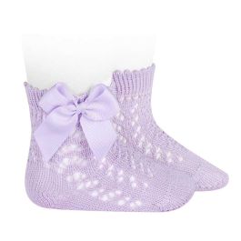 Perle Openwork Short Socks W/ Bow | Mauve (124)