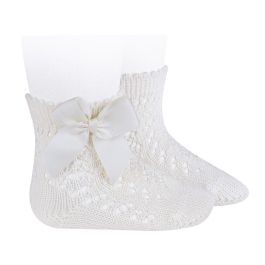 Perle Openwork Short Socks W/ Bow | Cream (202)