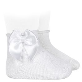 Perle Baby Booties W/ Satin Bow & Rolled Cuff | White (200)