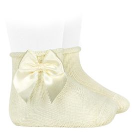 Perle Baby Booties W/ Satin Bow & Rolled Cuff | Beige (303)