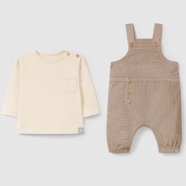 Velvet Dungarees & Long Sleeve W/ Pocket | Mauve & Sand
