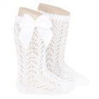 Openwork Bow Knee High Socks | White (200)