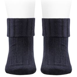 Rib Socks W/ Double Folded Cuff | Navy 480