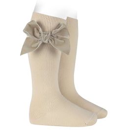 2489/2 Side Velvet Bow Knee-high Socks | Linen 304