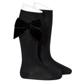 2489/2 Side Velvet Bow Knee-high Socks | Black 900