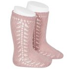 2592/2 Warm Cotton Knee Socks W/ Side Openwork | Pale Pink 526
