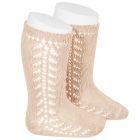 2592/2 Warm Cotton Knee Socks W/ Side Openwork | Nude 674