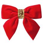 Velvet Bowtie Bow W/ Tails Aligator Clip | Scarlet/Gold