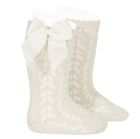 Openwork Bow Knee High Socks | Linen (304)