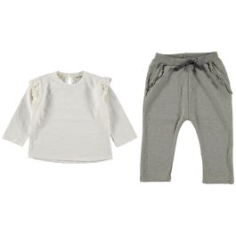 Ecru Ruffled Top & Shadow Grey Ruffled Pants