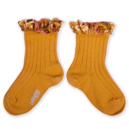 Anémone Embroidered Ruffle Ribbed Ankle Socks | Curcuma