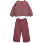 Sweatshirt W/ Collar & Fleece Trousers Dark Pink