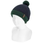 English Stitch Bicolor Knit Hat W/ Pompom | Navy Blue 480