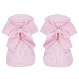 Baby Warm Cotton Booties W/ Grossgrain Bow | Pink (500)