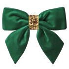 Velvet Bowtie Bow W/ Tails Aligator Clip | Forest Green/Gold