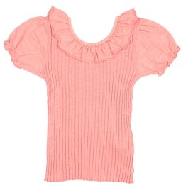 Rib Collar Tshirt | Peach Pink