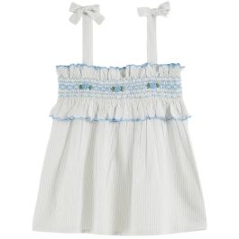 Sky Stripes Scalloped Smocked Strapless Top