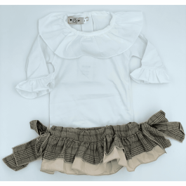 Beige Check Bloomers & White Top