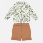 Beige & Green Shorts Set