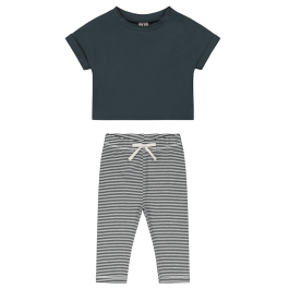 Blue Grey Roll Up Tee & Blue Grey/Cream Leggings