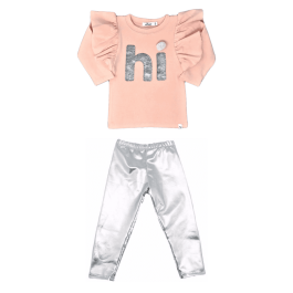 Butterfly Hi Sleeve Tee Pale Pink  & Silver Leggings