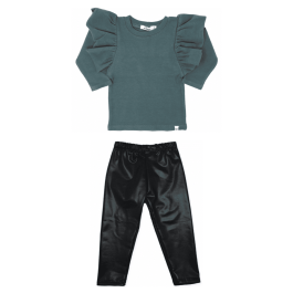 Butterfly Sleeve Tee Sea & Black Leggings