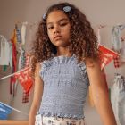 Blue Rubberized Gingham Top