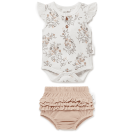 Floral Henley Onesie & Rose Dust Ruffle Bloomers