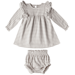Flutter Dress & Gathered Bloomer | Fog Stripe