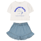Gambitas Treats Blouse & Striped Denim Frills Shorts