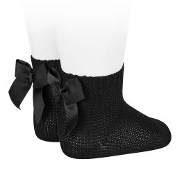 Garter Stitch Short Socks W/ Bow | Black (900)