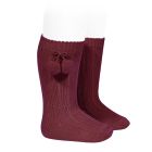 Rib Knee High Socks W/ Pompoms | Burgundy
