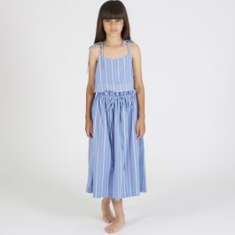 Tied Double Peplum Blouse & Striped Flared Midi Skirt