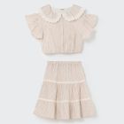 Janak Striped Gauze Crop Top & Katiak Stripe Gauze Skirt | Coffee